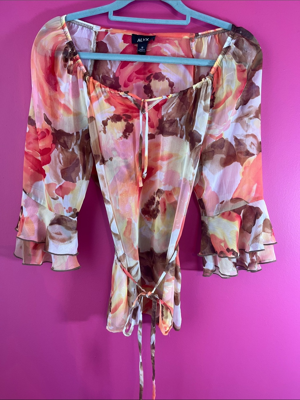 ALYX Pink Brown Cream Floral Tie-Waist Blouse